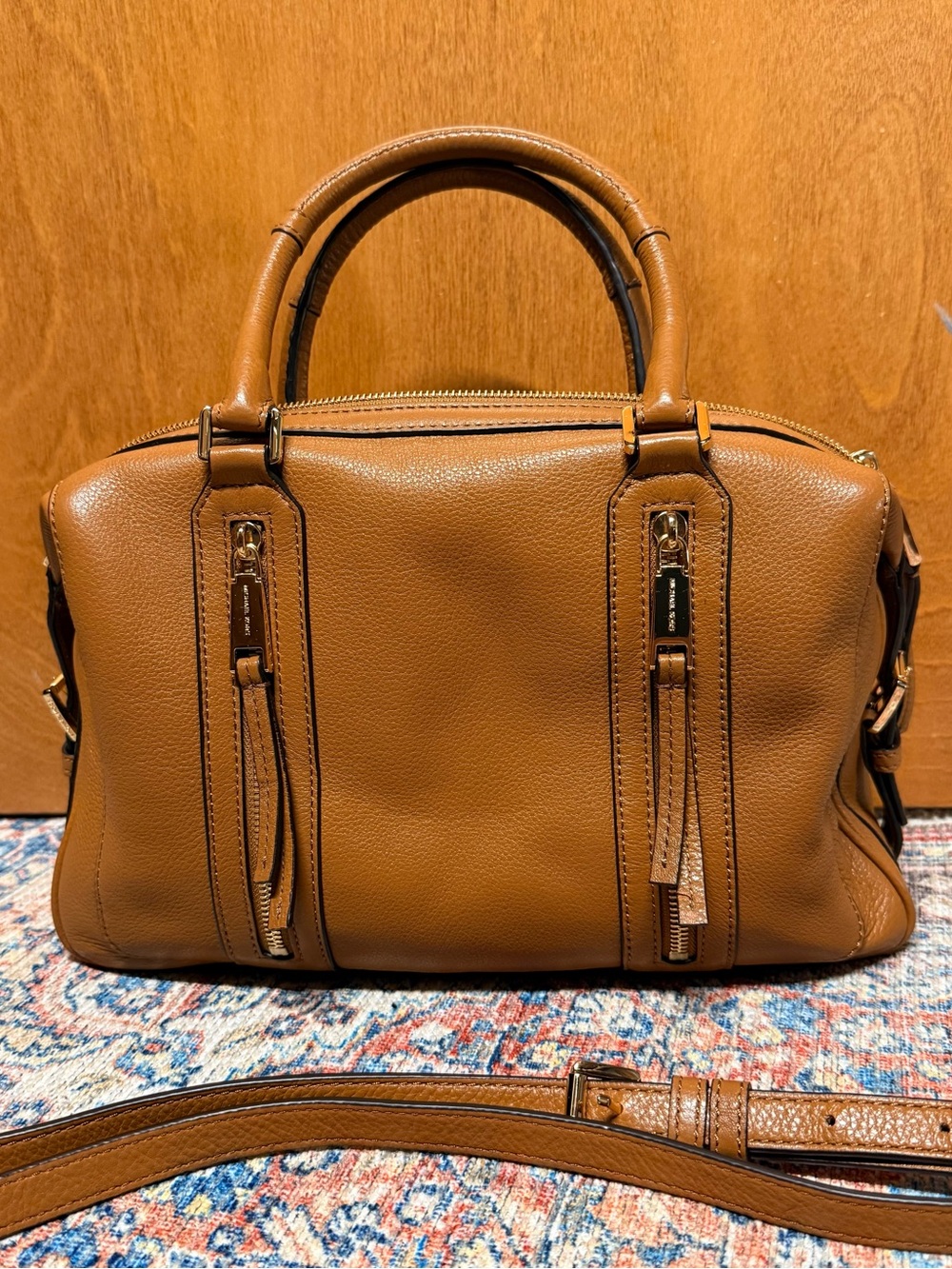 Michael Kors Chestnut Leather Satchel with Gold Hardware